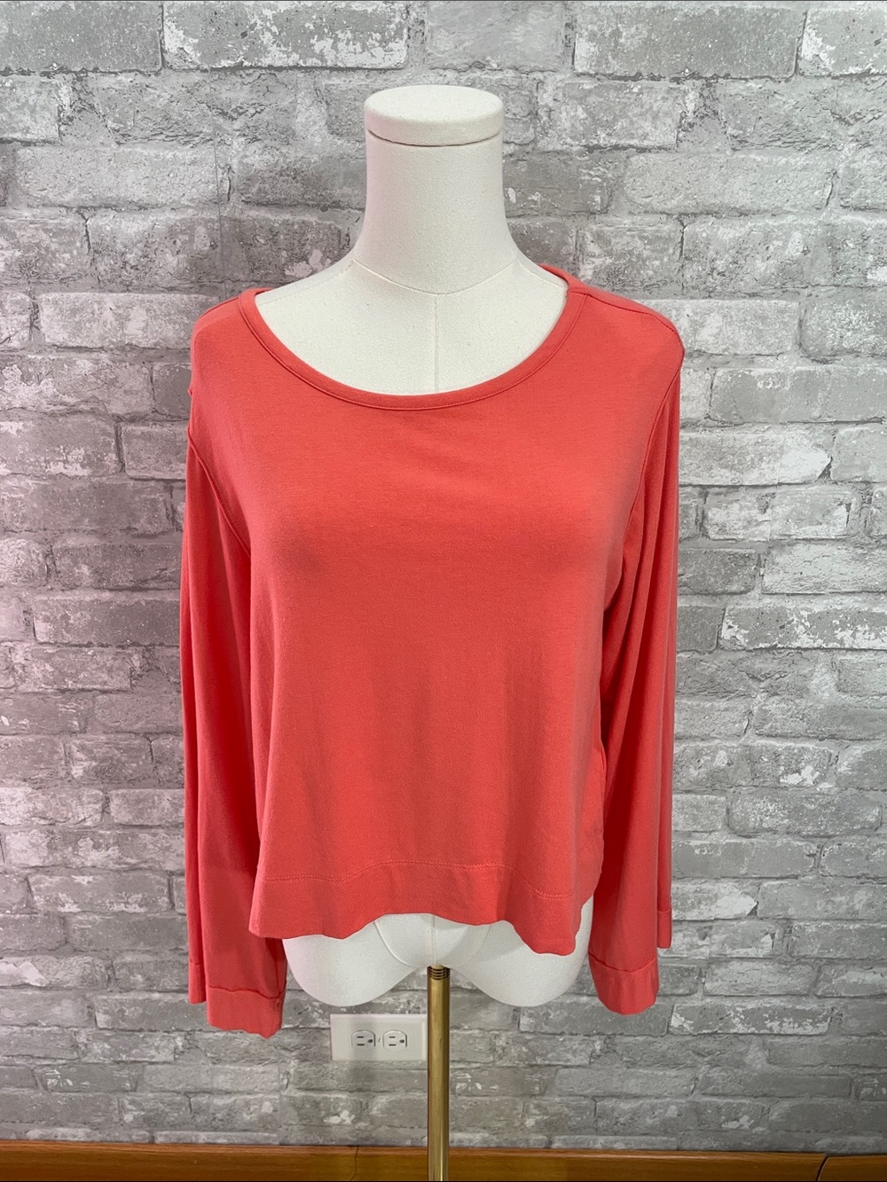 Anthropologie Coral Long-Sleeve Scoop Neck Top